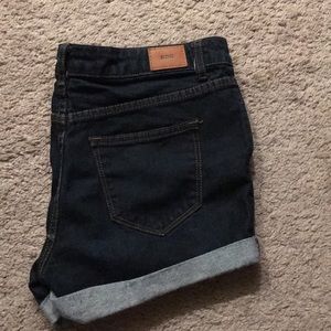 Dark wash mid rise shorts